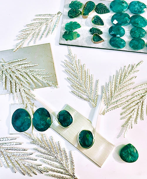 raw materials for sterling silver and emerald Cedar Branch Earrings