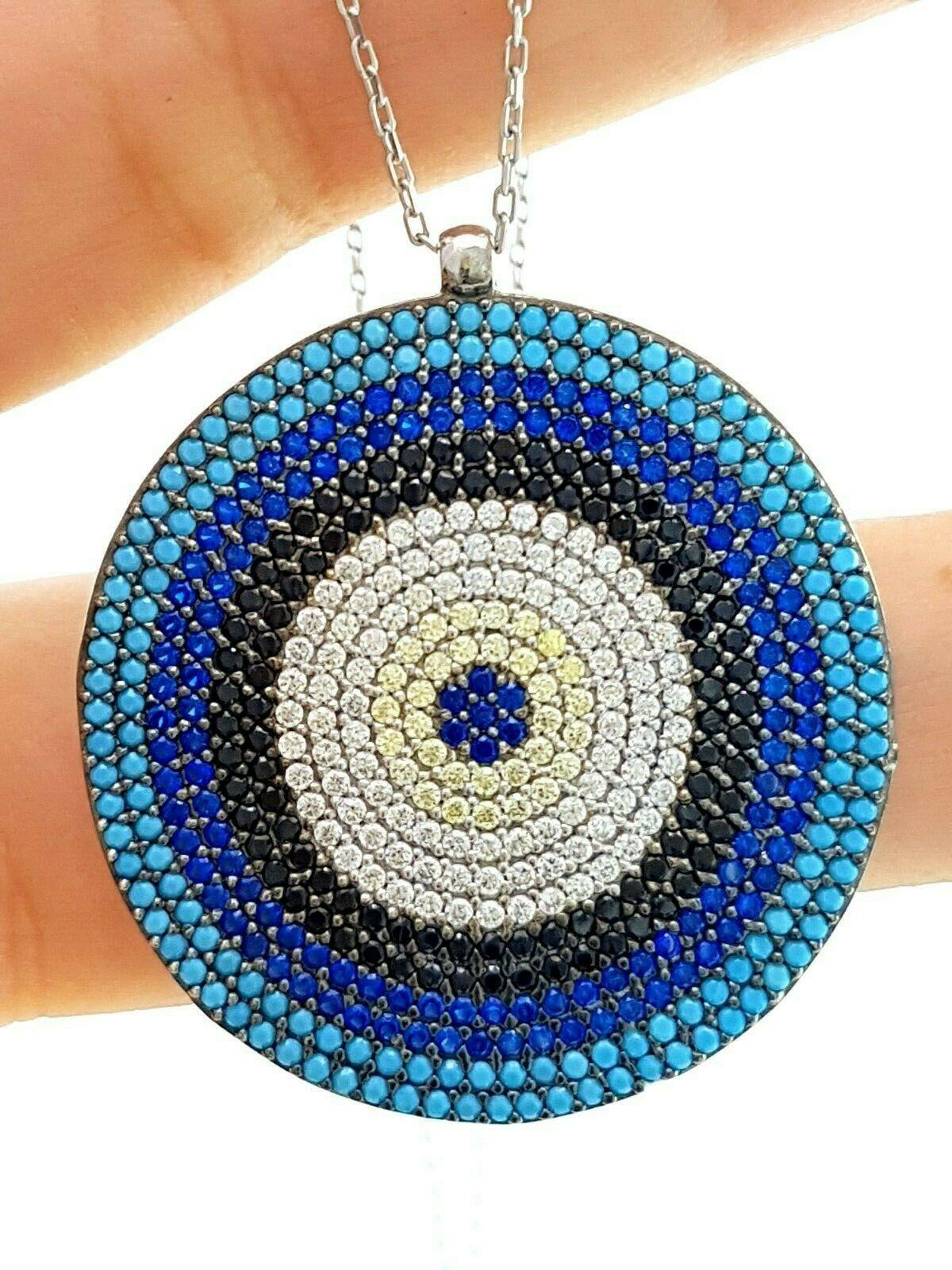 Navy Beaded Necklace with Horizontal Evil Eye – Dandelion Jewelry