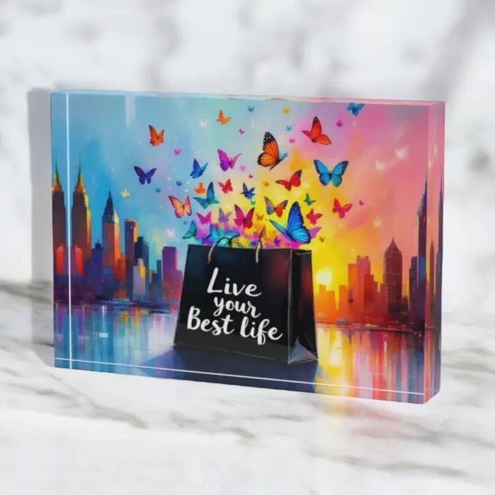 Live Your Best Life Art Crystal Block Paperweight Decor