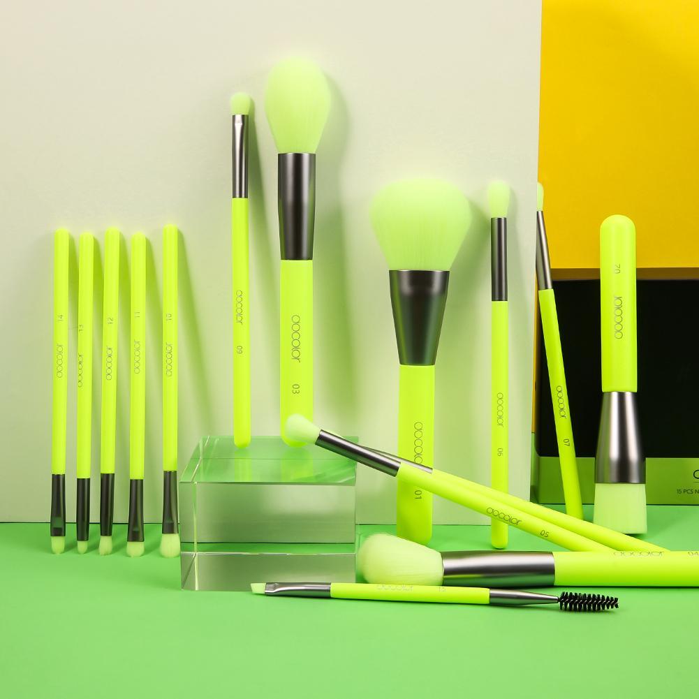Neon Green - 15 Pieces Syenthetic Brush Set DOCOLOR OFFICIAL