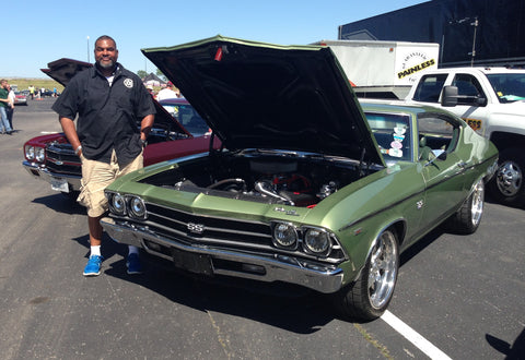 Chevelle with BRE-built BBC next to El Camino on Power Tour