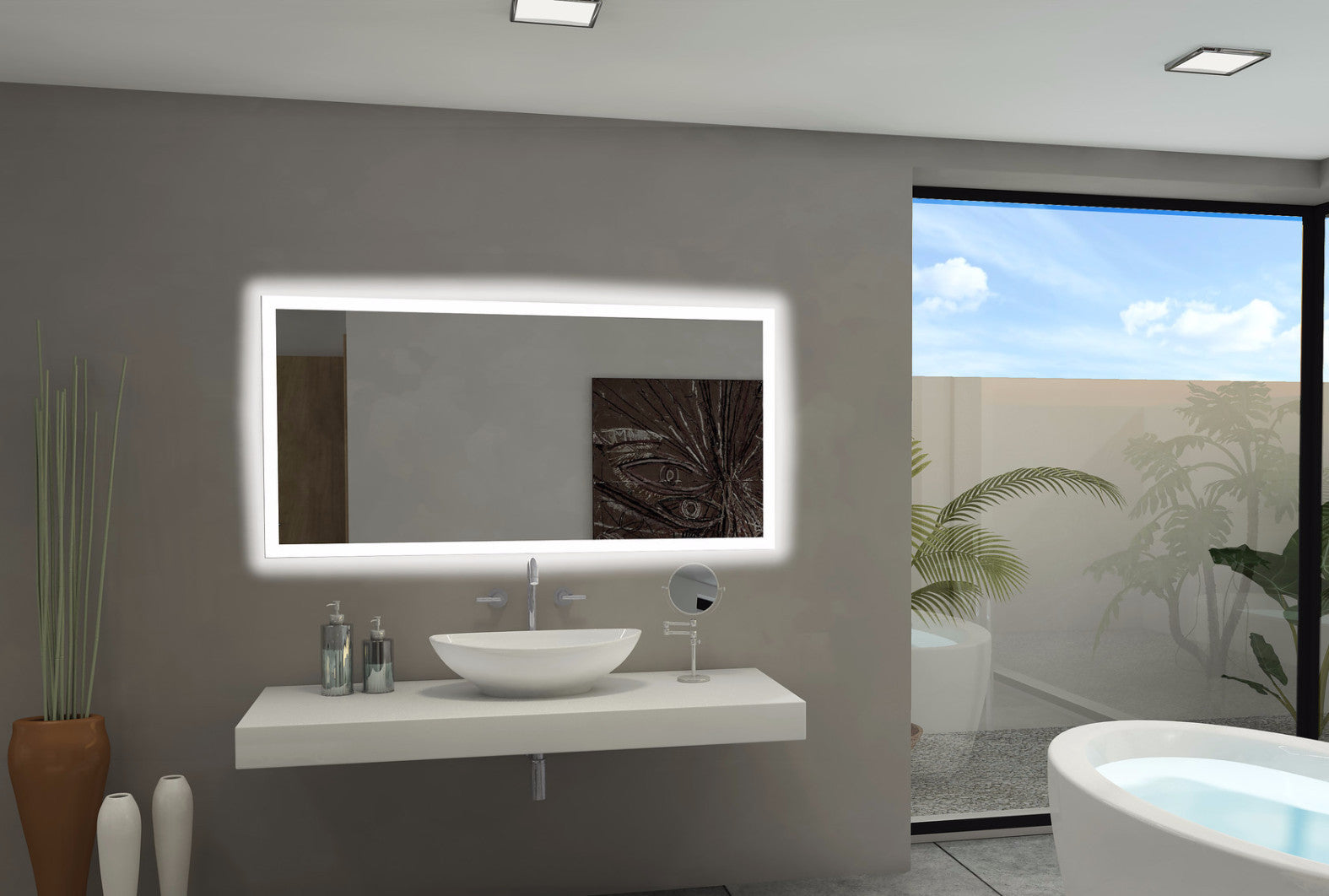 Backlit Bathroom Mirror Rectangle 55 X 28 In Paris Mirror