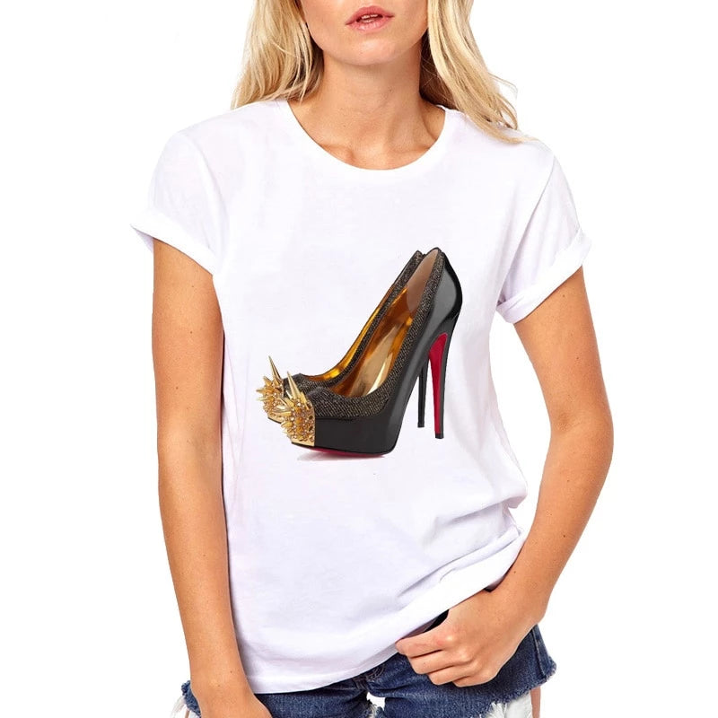 High Heels Print Cotton T-Shirt - Marockin  Fashion