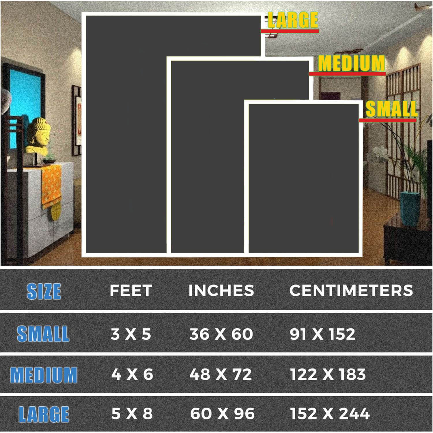 BigProStore Foldable Rug Size Chart