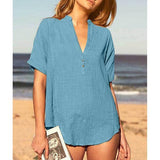 Loose V Neck Solid Color Summer Casual Blouse