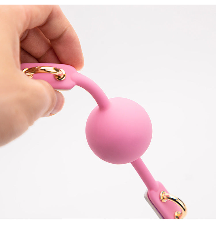 SM情趣镭射反光软胶口球粉色硅胶口球