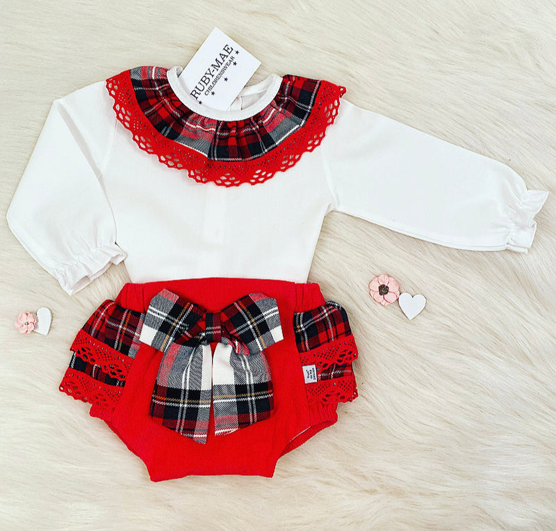 red tartan outfit
