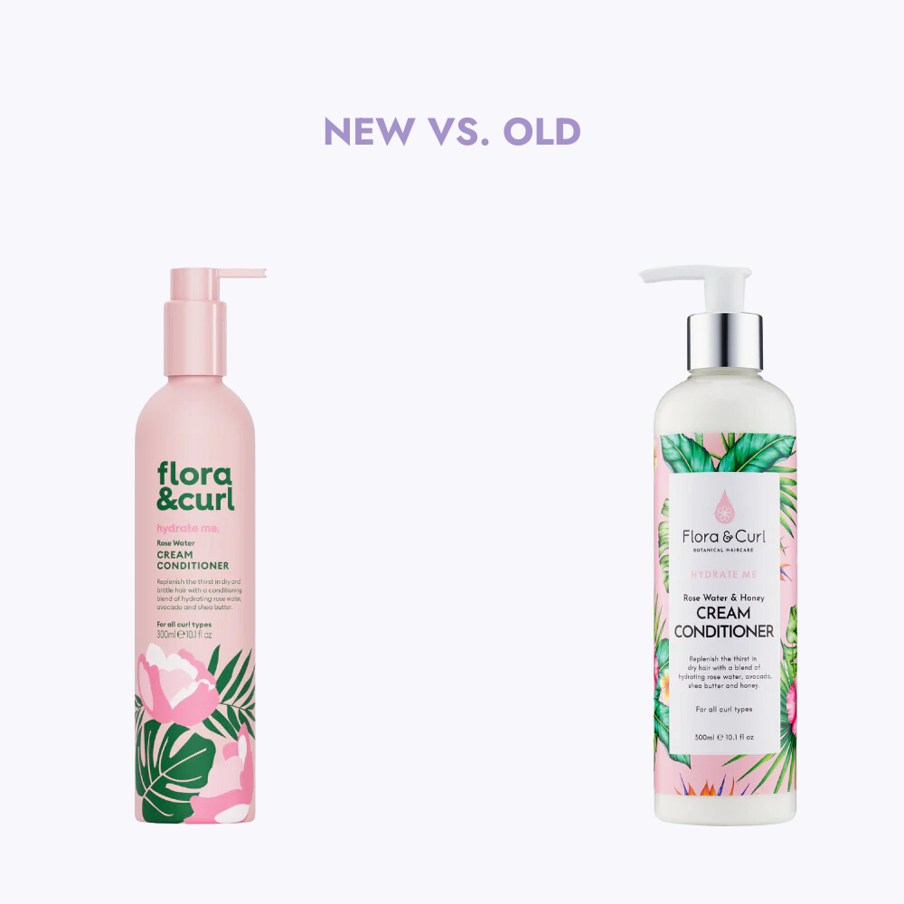 Flora & Curl Rose & Honey Cream Conditioner oud en nieuwe verpakking