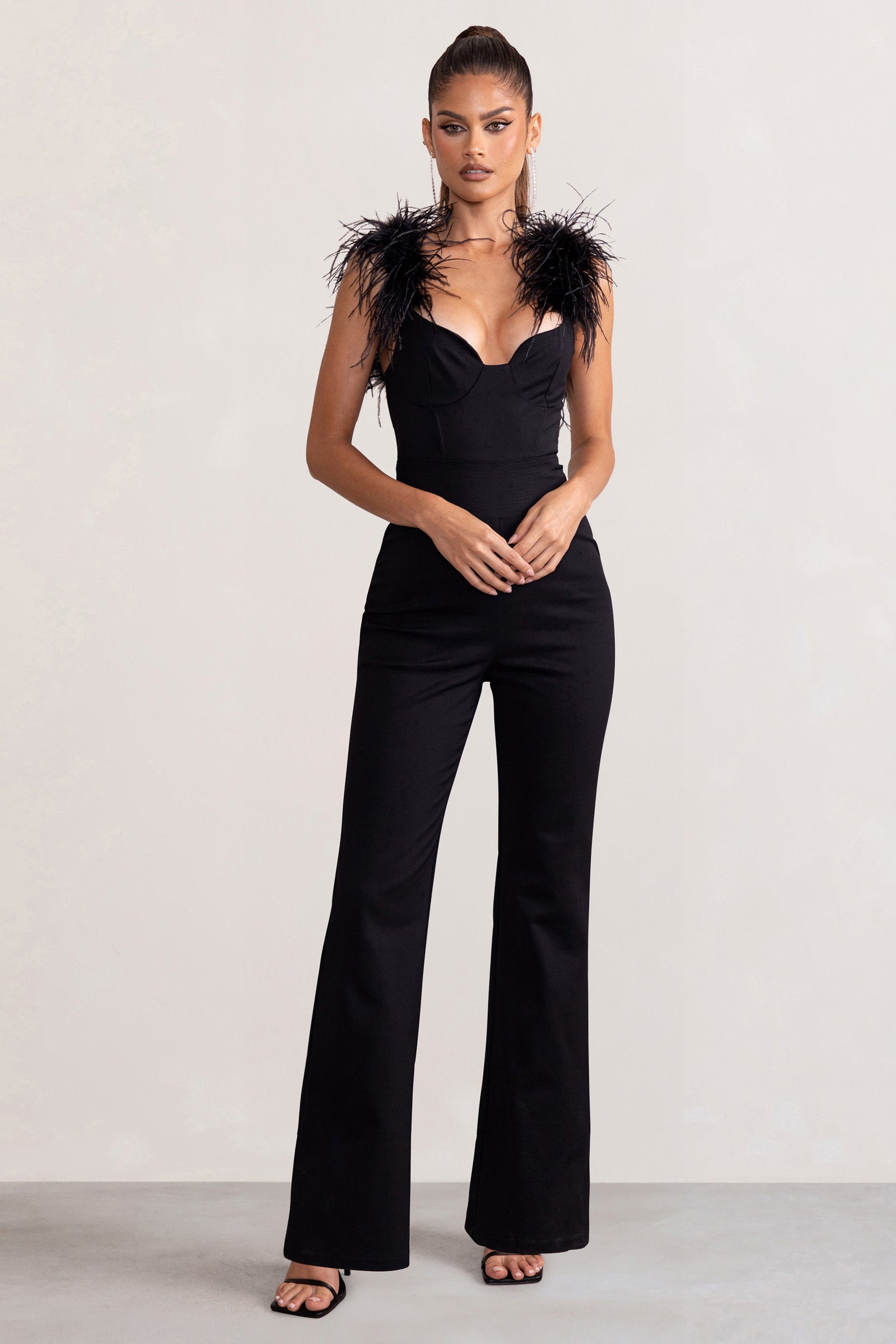 LIMITED COLLECTION Curve Black Corset Long Sleeve Jumpsuit