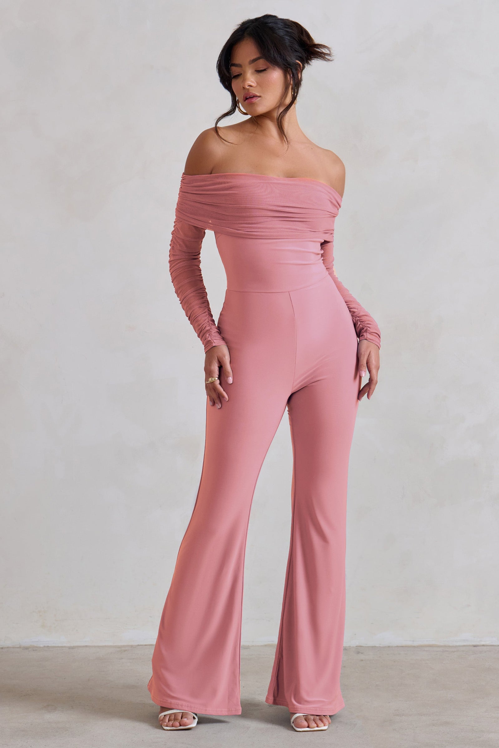 Goddess | Hot Pink Halter Neck Flare Jumpsuit