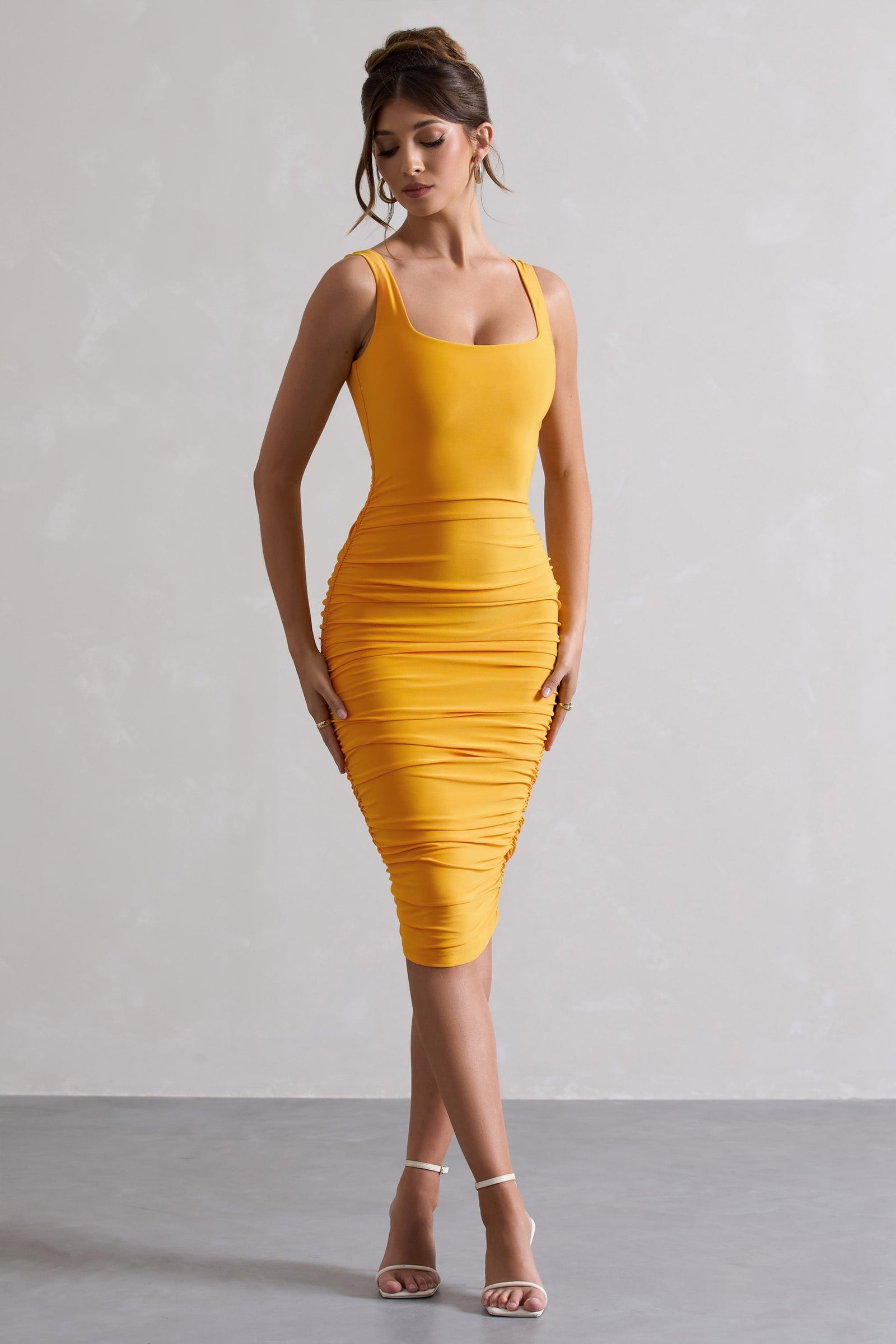 Gema Yellow Satin Midi Dress – Moreno's Wear