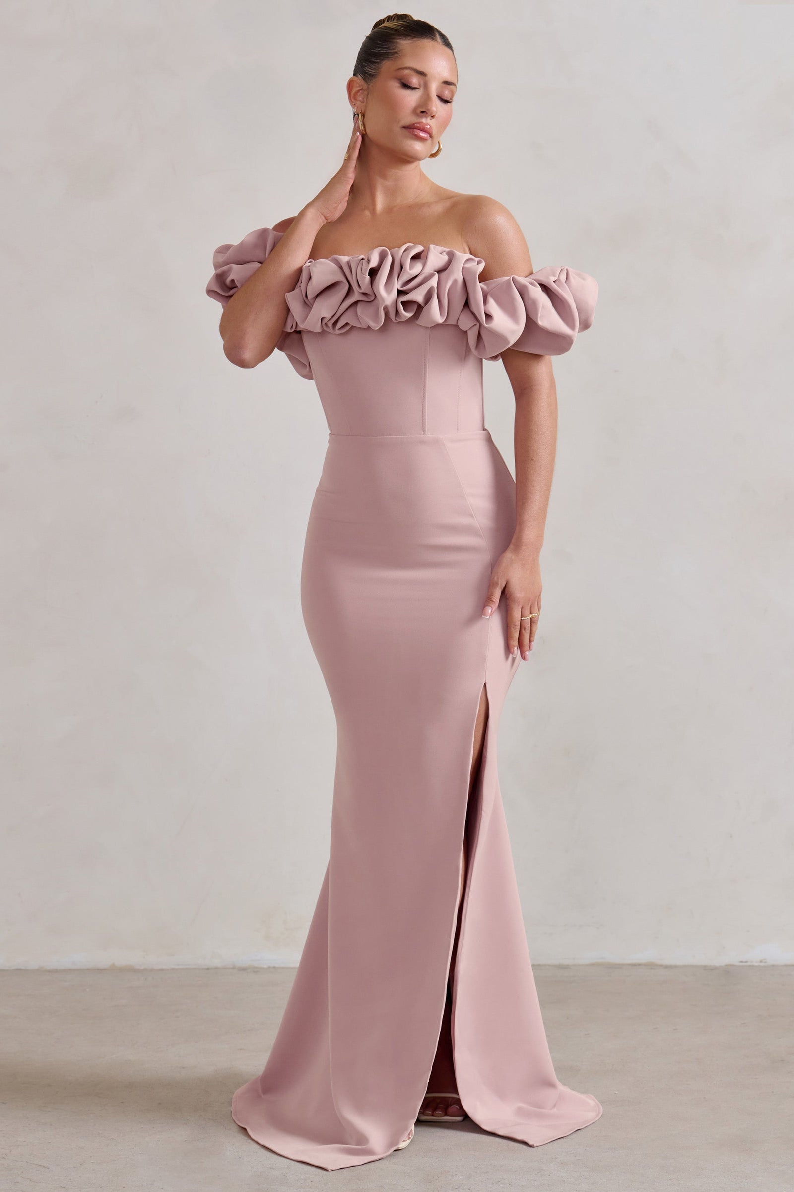 Never Let Go Rose Pink One Shoulder Ruched Side Detail Maxi Dress