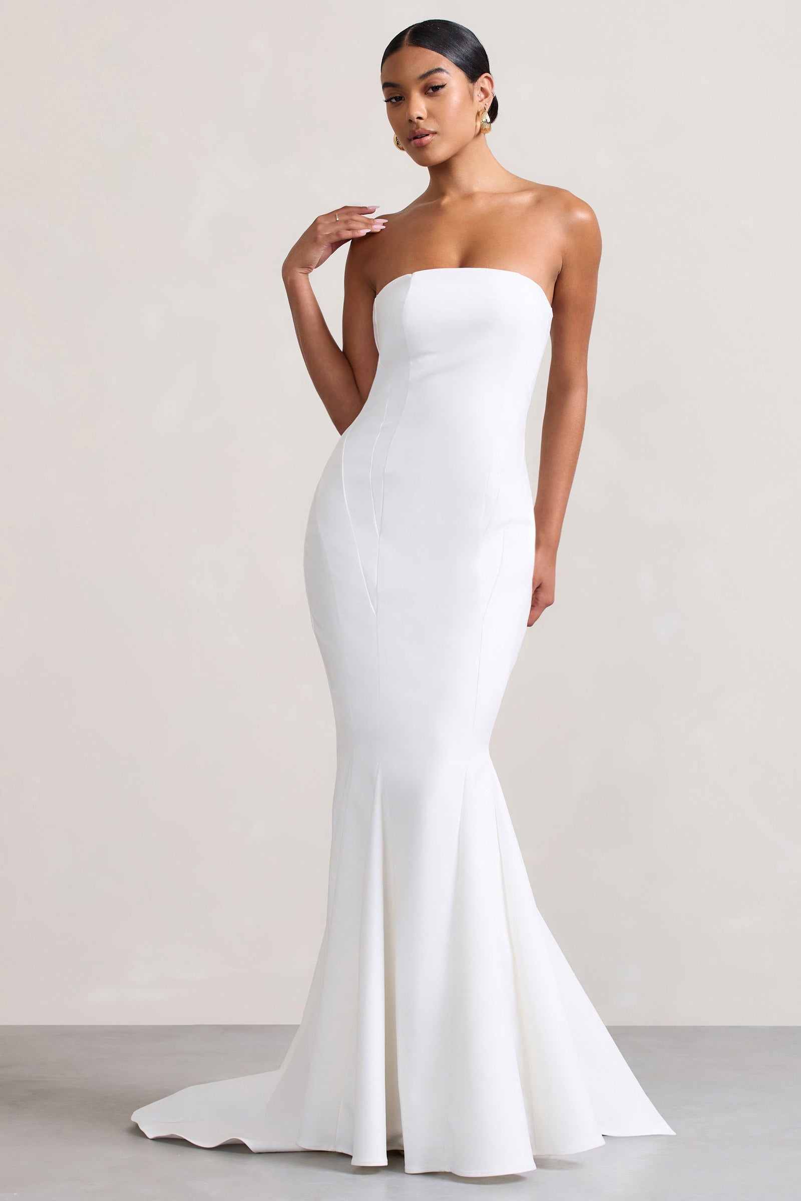 Adored White Strapless Structured Fishtail Maxi Dress – Club L London - USA