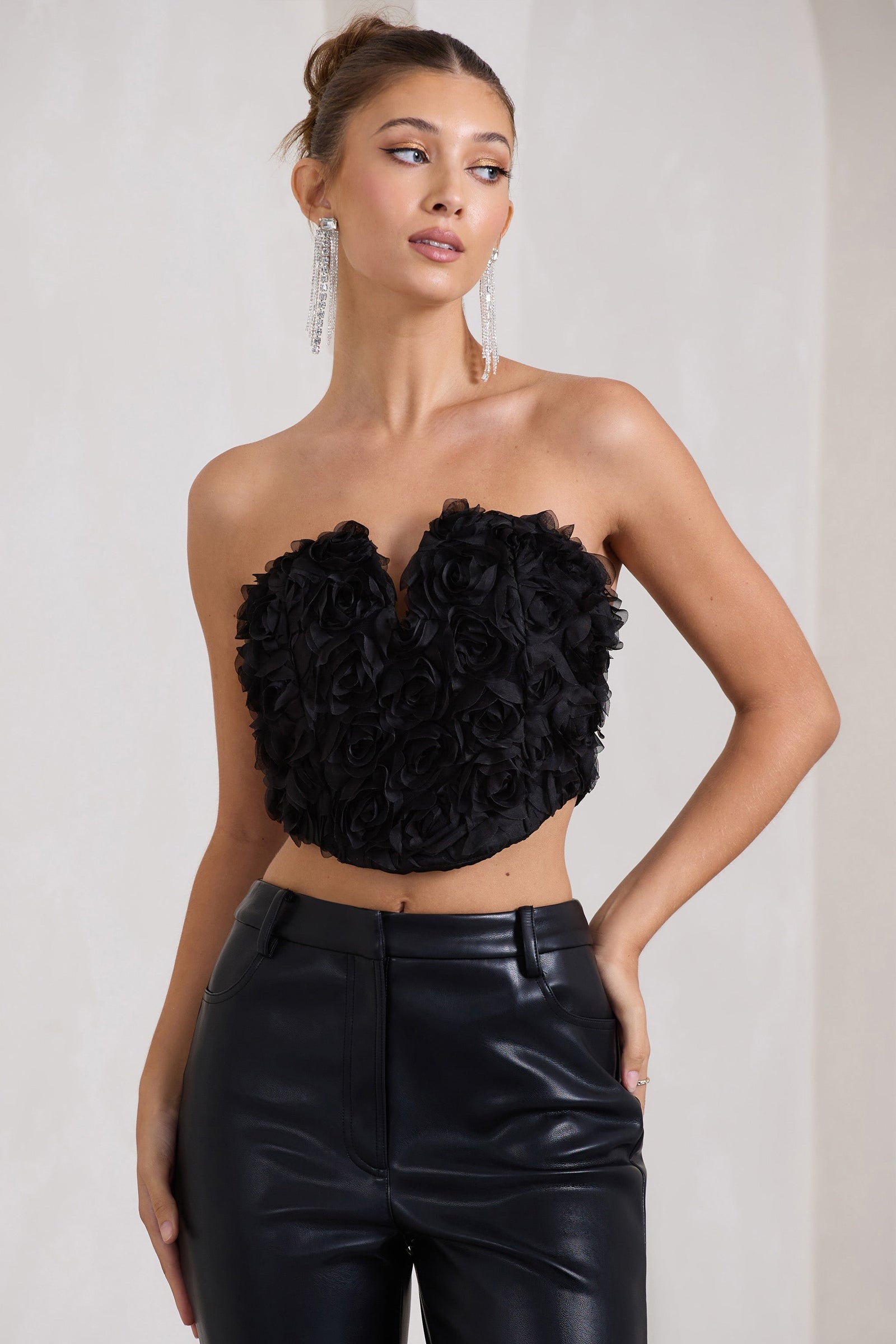 Marlene Black Faux Leather Strapless Bandeau Split Maxi Dress – Club L  London - USA