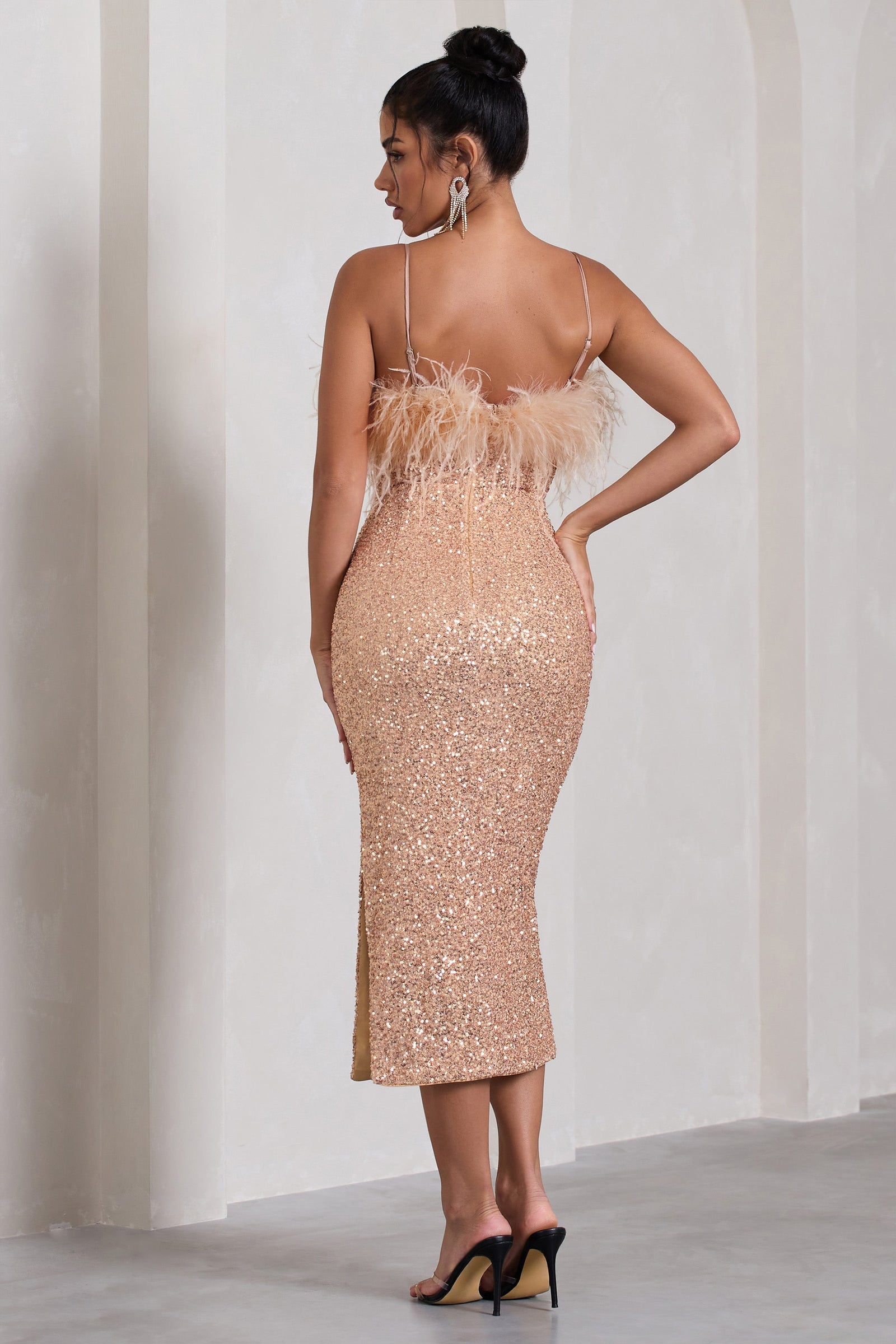 Gem Rose Gold Sequin Ruched Strappy Mini Dress – Club L London - USA