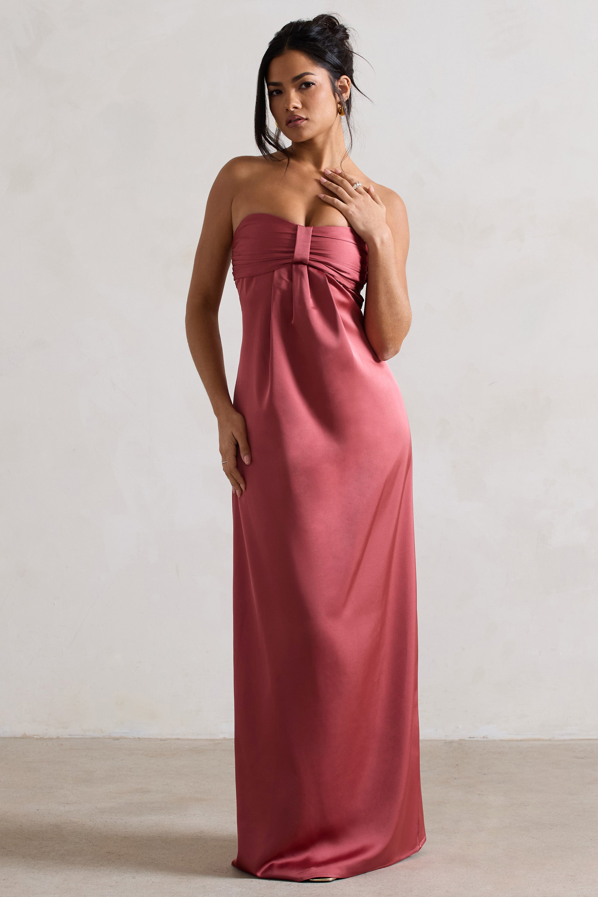 April | Rose Pink Satin Sweetheart Maxi Dress