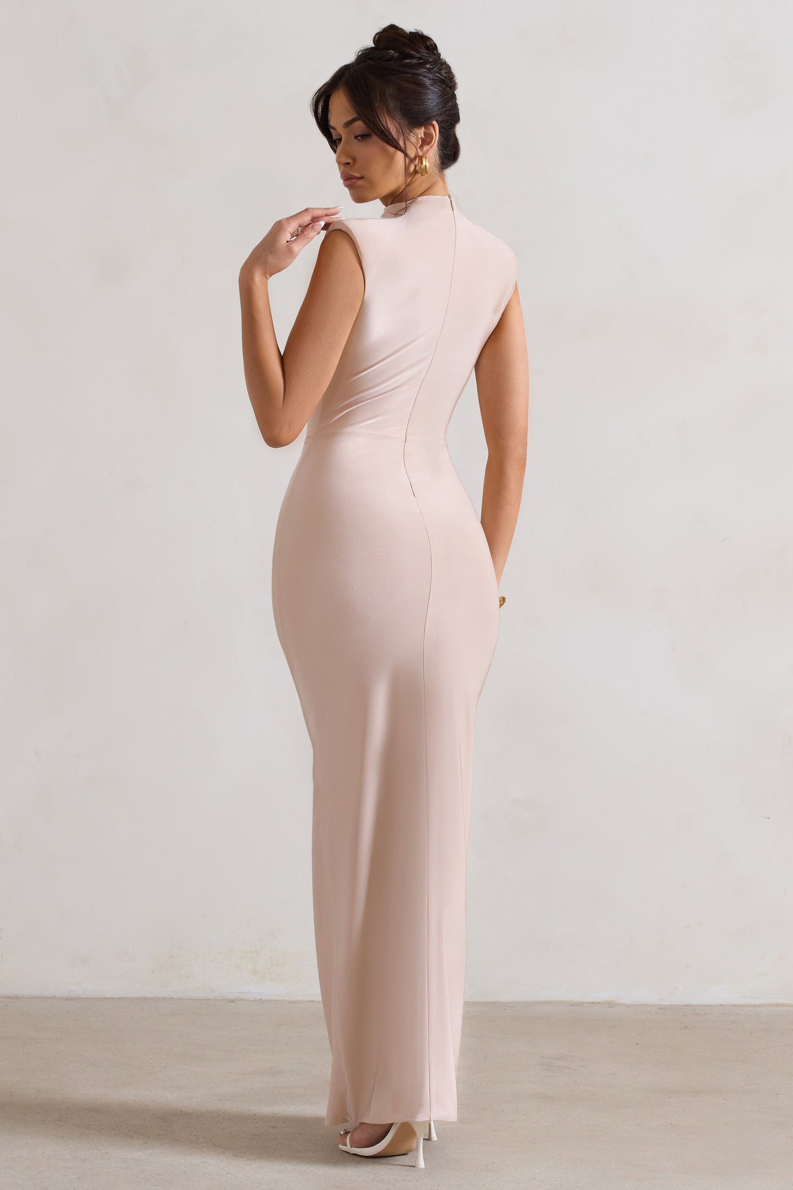 Bex Champagne One Shoulder Cape Maxi Dress with Ruched Waist and Thi – Club  L London - USA