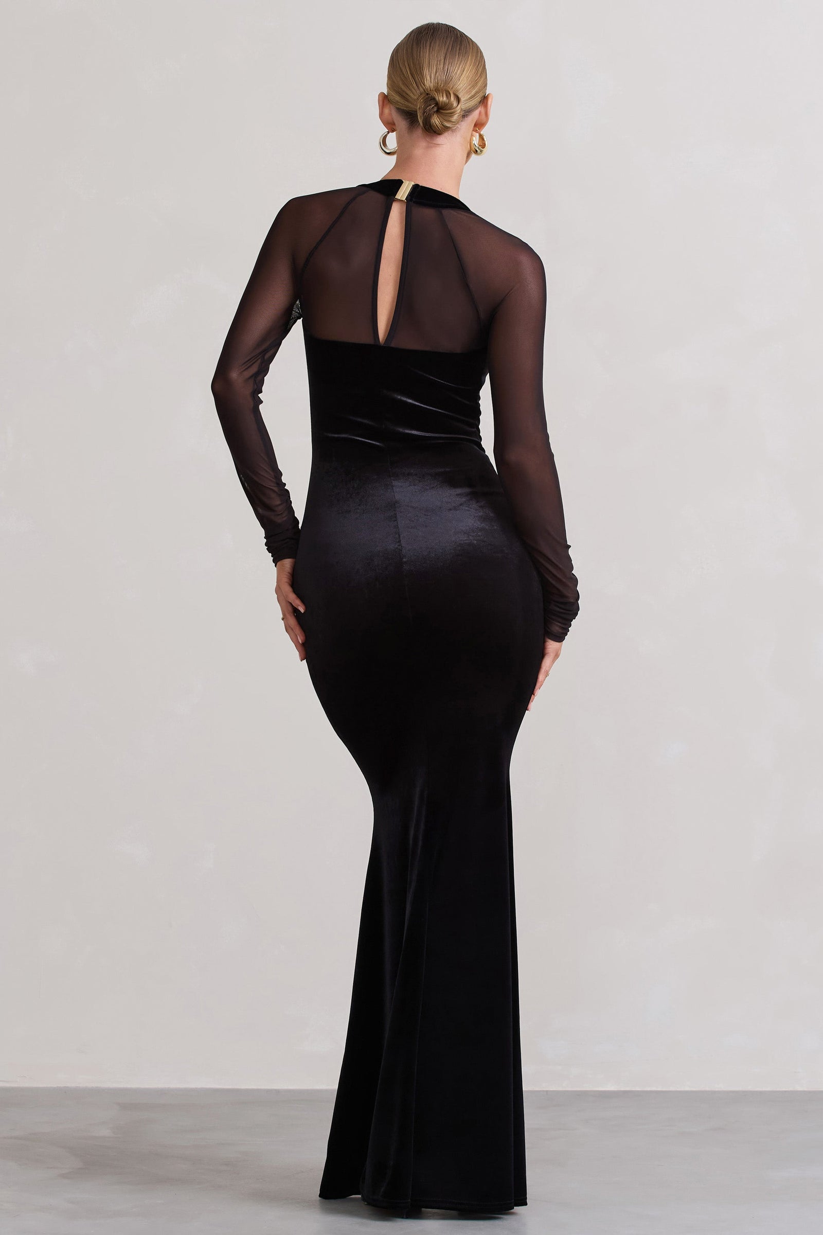 Law of Attraction Black Bardot Draped Split Maxi Dress – Club L