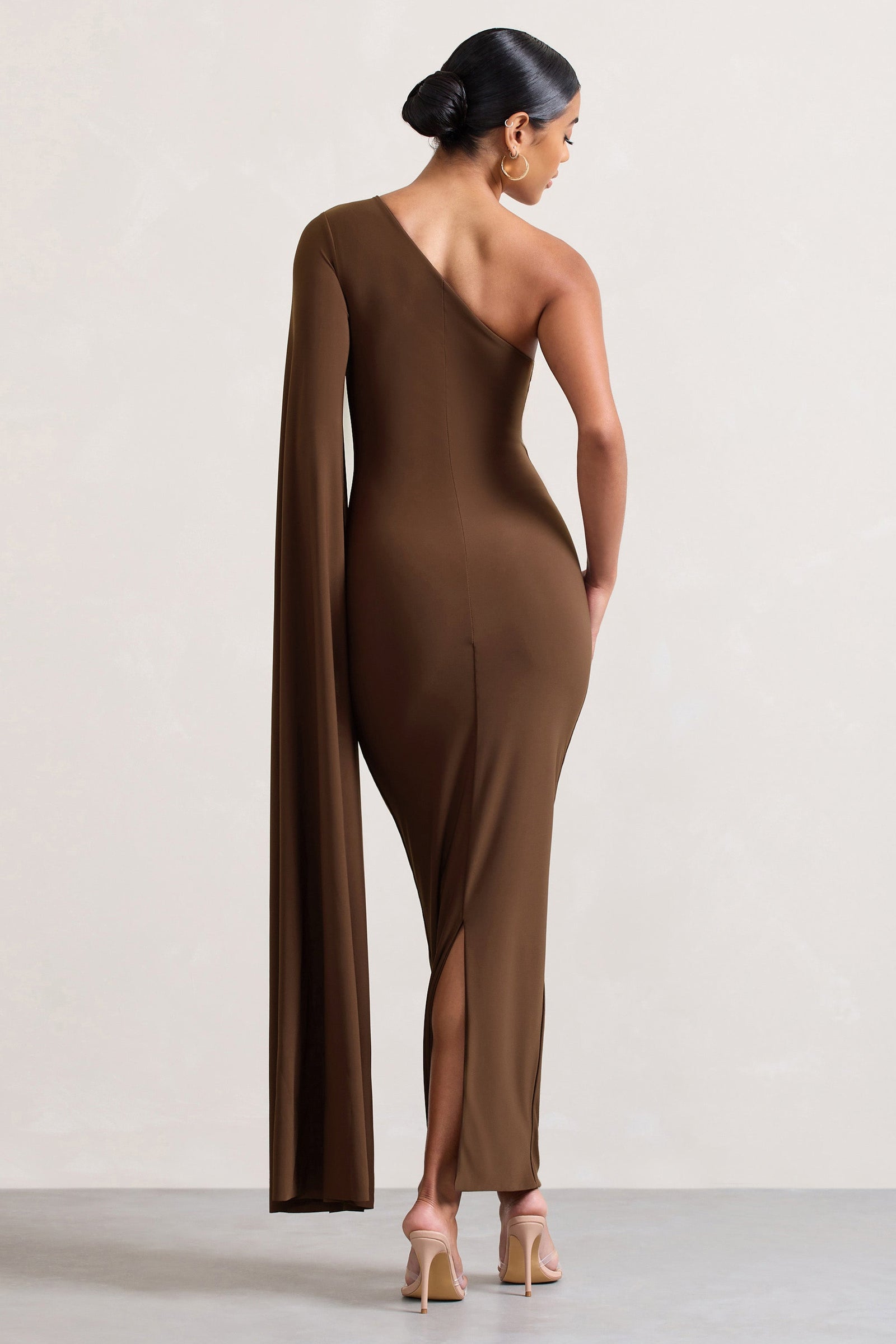 Seductress Rust Long Sleeve Square Neck Ruched Midi Dress – Club L