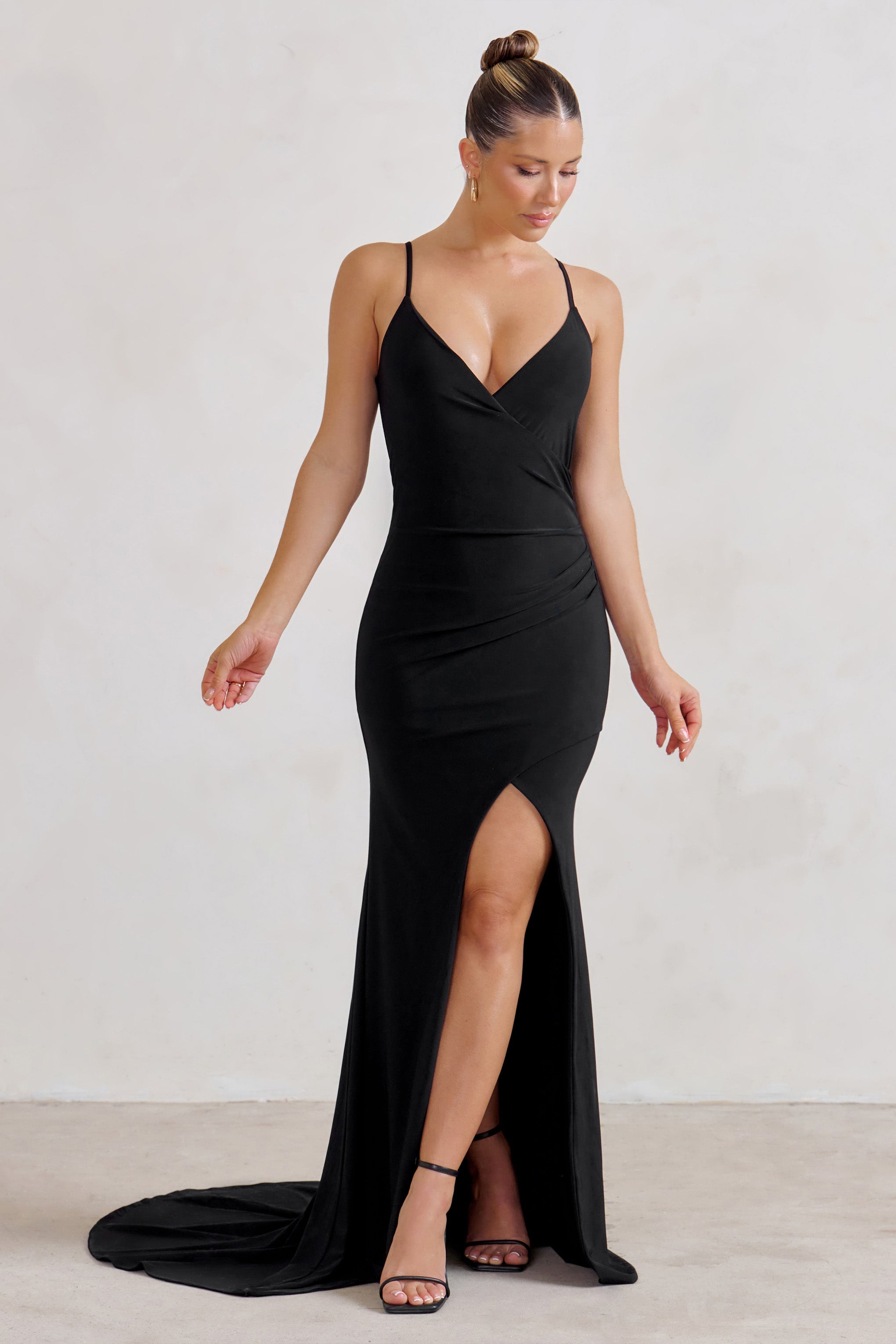 Sammi | Black Cami Plunge Wrap Maxi Dress