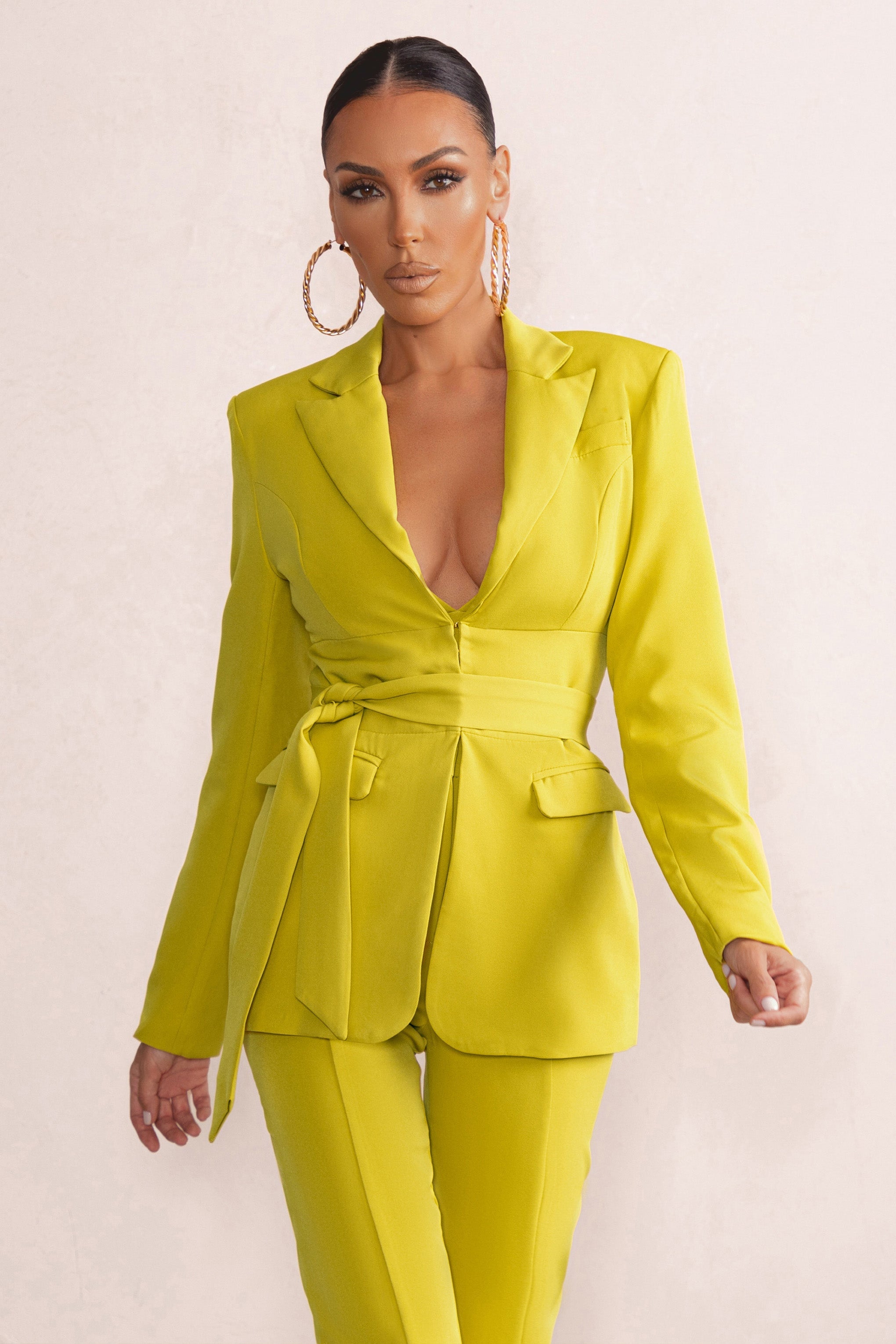 Lively | Yellow Tailored Blazer With Belt Detail