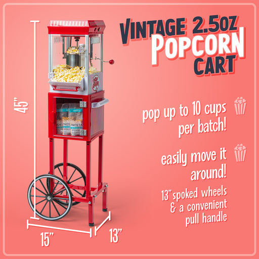 Electric Popcorn Machine, Home Use 6 Quart/24 Cup Stirring Popcorn Maker  with Vented Serving Lid, Non-Sticking Coating, Stainless Steel Rod, Side