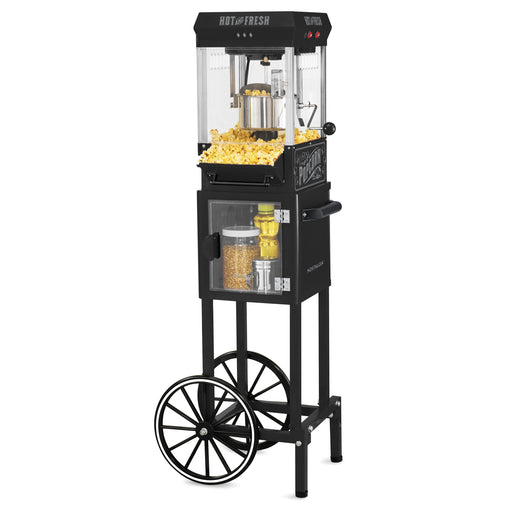 Corn rush popcorn machine with 3 candy dispenser & cart, 8oz - black