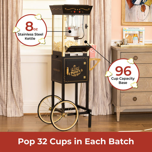 Nostalgia 2.5 oz. Popcorn Cart with 5 qt. Popcorn Bowl in Black - 9276896