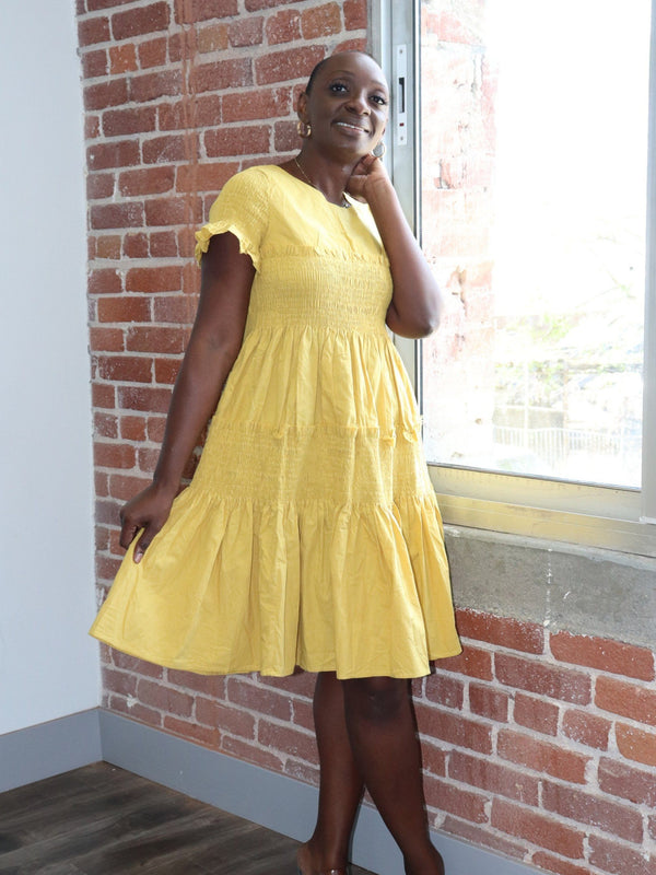 Tiered Smock Midi Dress (mustard) Dress 