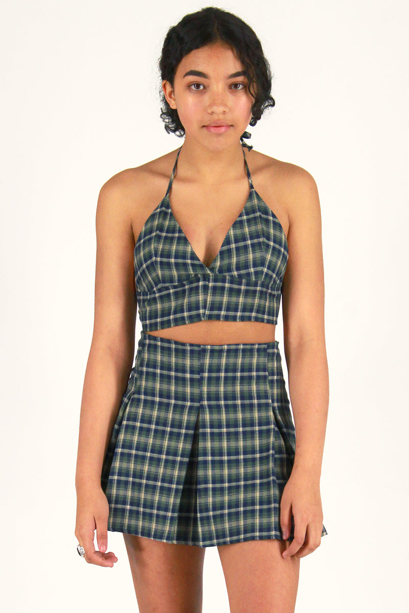 Halter Bralette - Flannel Green Plaid – purrrshop