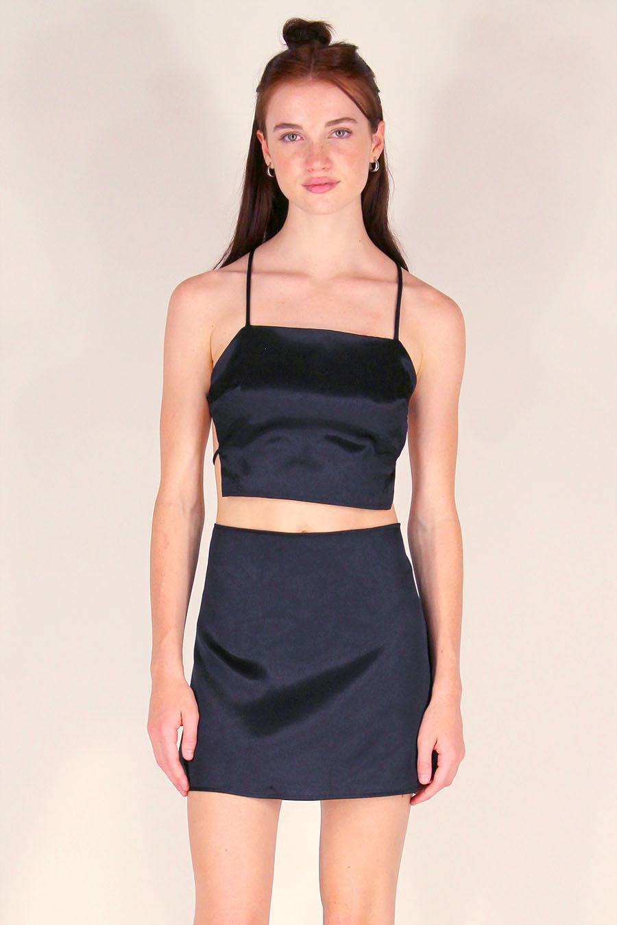 Backless Crop Top and Skirt - Black Satin – purrrshop