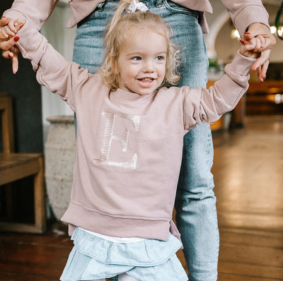 Girls Monogram Sweater - Blue with navy sequin