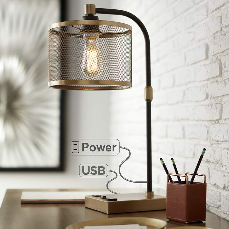 Antique Brass Desk Lamp With Usb And Outlet Spot Lamp