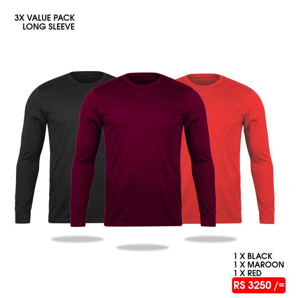 Full Sleeve T-Shirts Pack - Black, Maroon, Red