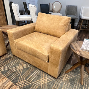 Gretchen Express Ship 48" Top Grain Leather Occasional Chair - Cider - Classic Carolina Home