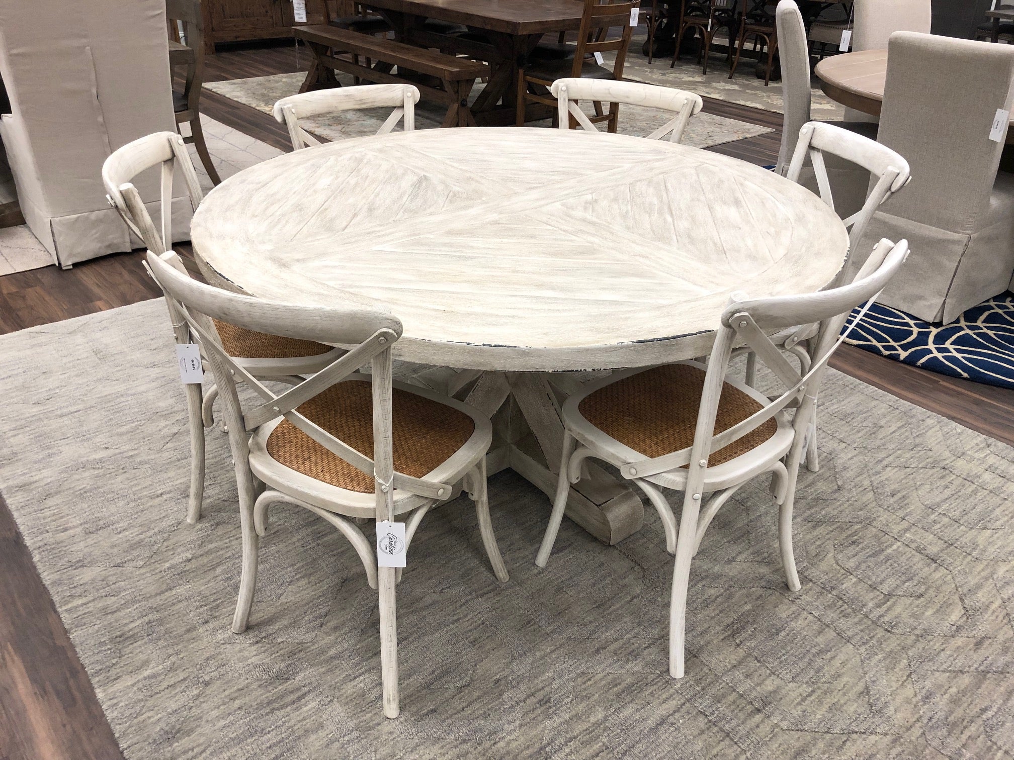 Branham 60 Round Mahogany Trestle Dining Table Chantille Gray Classic Carolina Home