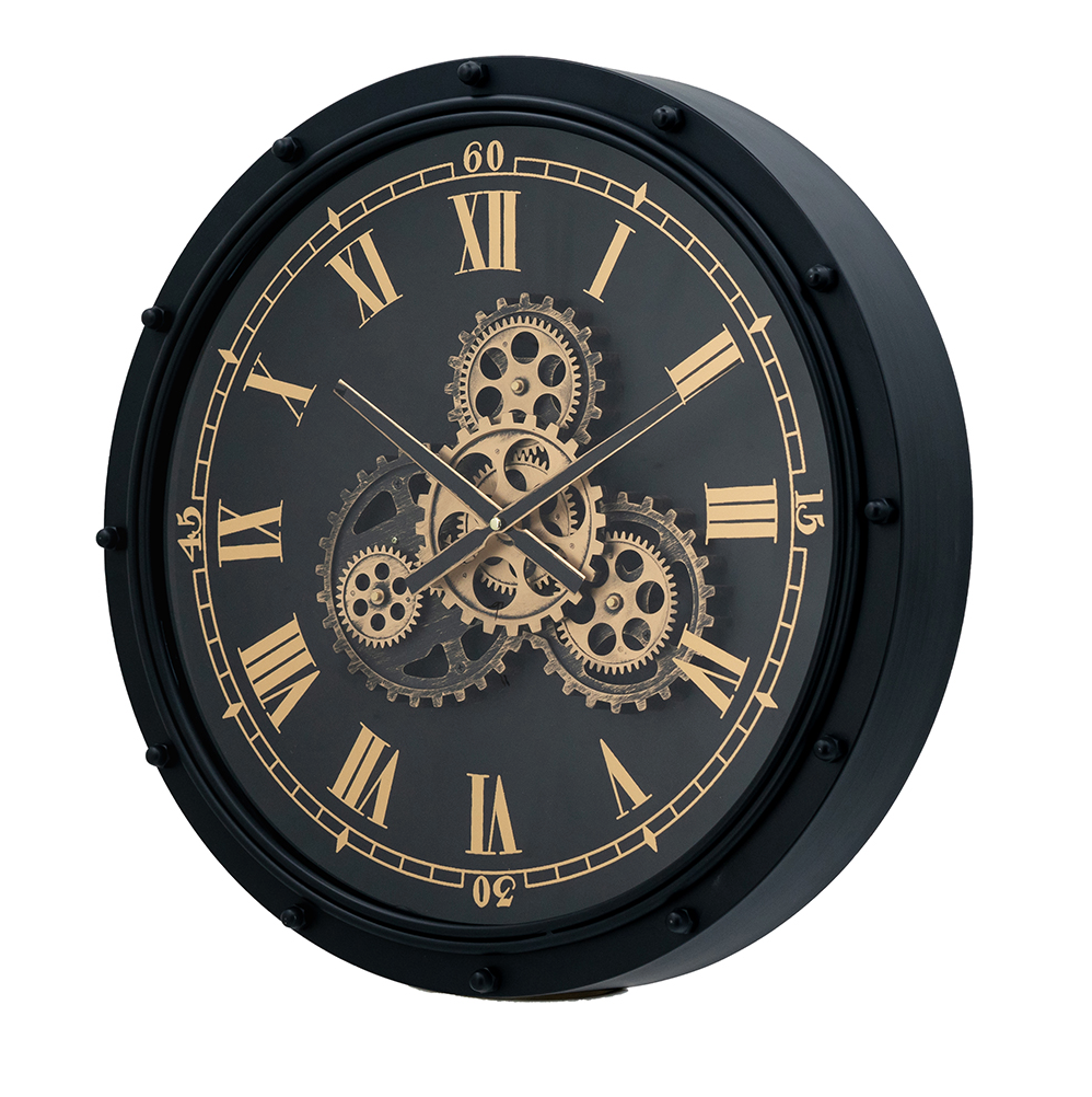 Richard 21 Gears Clock - Gold Frame + Antique Black - Classic Carolina Home