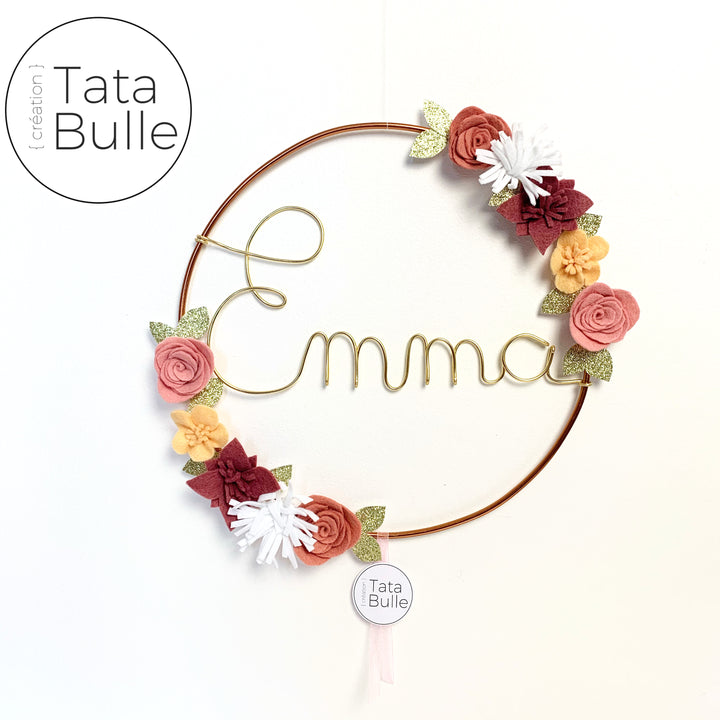 Couronne Prenom Et Fleurs En Feutrine Fait Main Tata Bulle