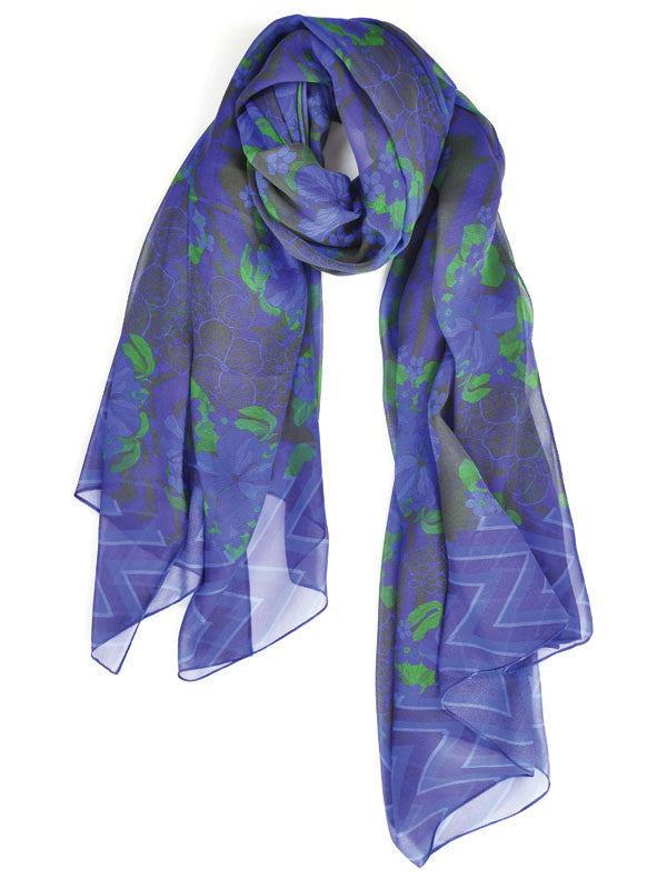 Abstract Flowers With Chevron Border Silk Scarf | EMKY