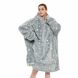 UK Made VEGAN Stars Print Blanket Hoodie, Super Soft Sherpa Lined Giant Hoody.