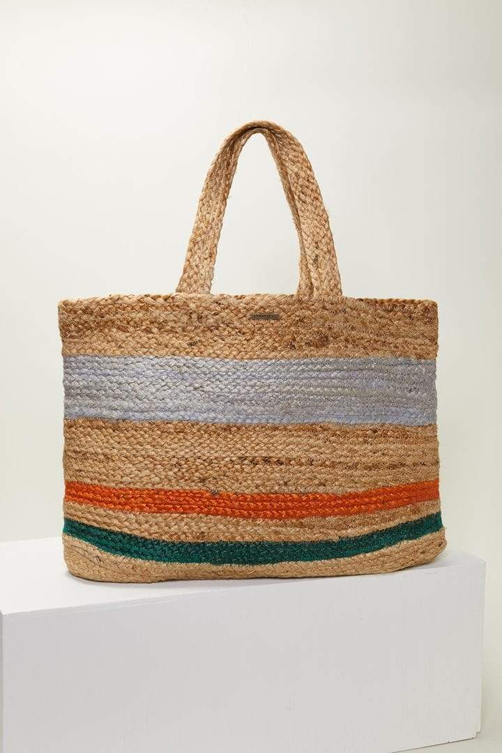 Straw Braided Striped Colored Tote Bag Natural Stripe