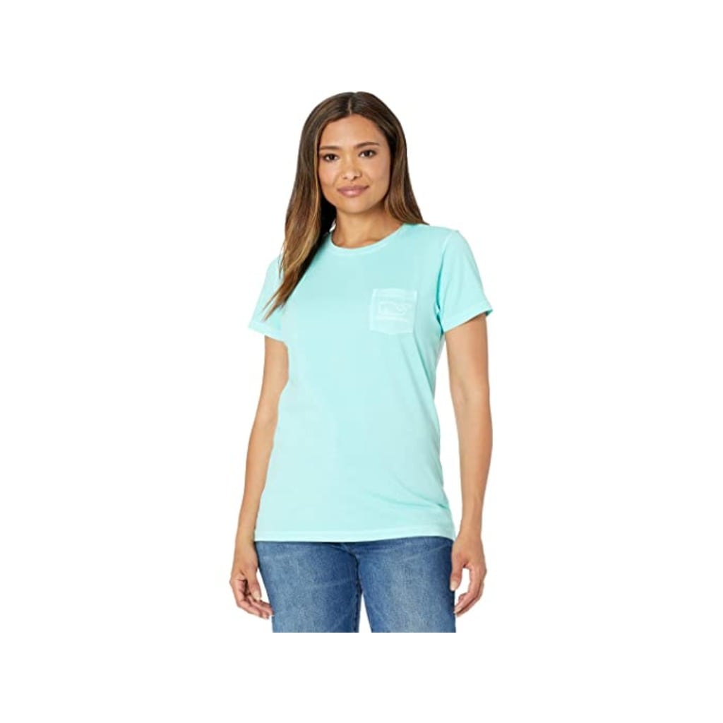 Vineyard Vines, Women's Bleach Whale Pocket Tee (Andros Blue)