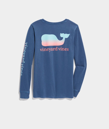 Vineyard Vines Women's Long Sleeve Ocean Tie Dye Vintage Whale Graphic T-Shirt - Pink