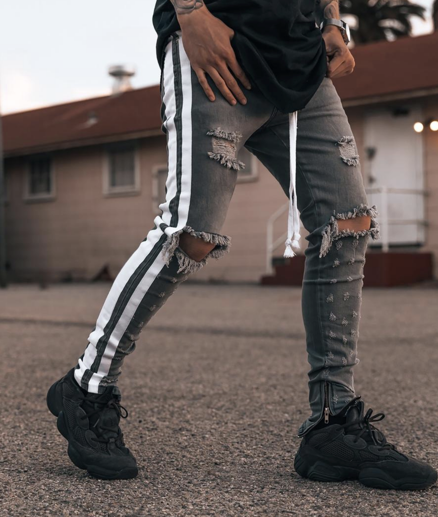 striped track jeans