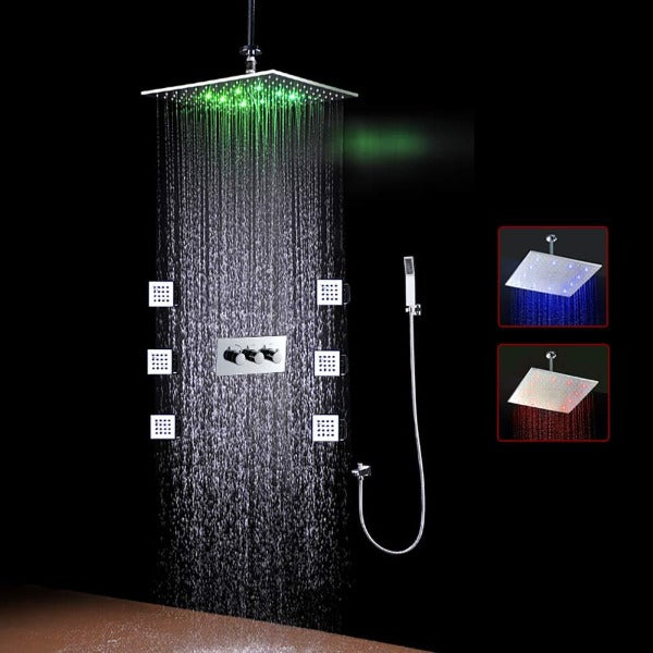 16" Ceiling Mounted Thermostatic Rainfall LED Shower ...