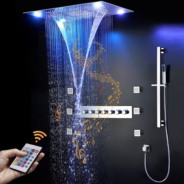Cascada Luxurious Design 23"x31" LED Shower System with Bluetooth Speaker and Sliding Bar