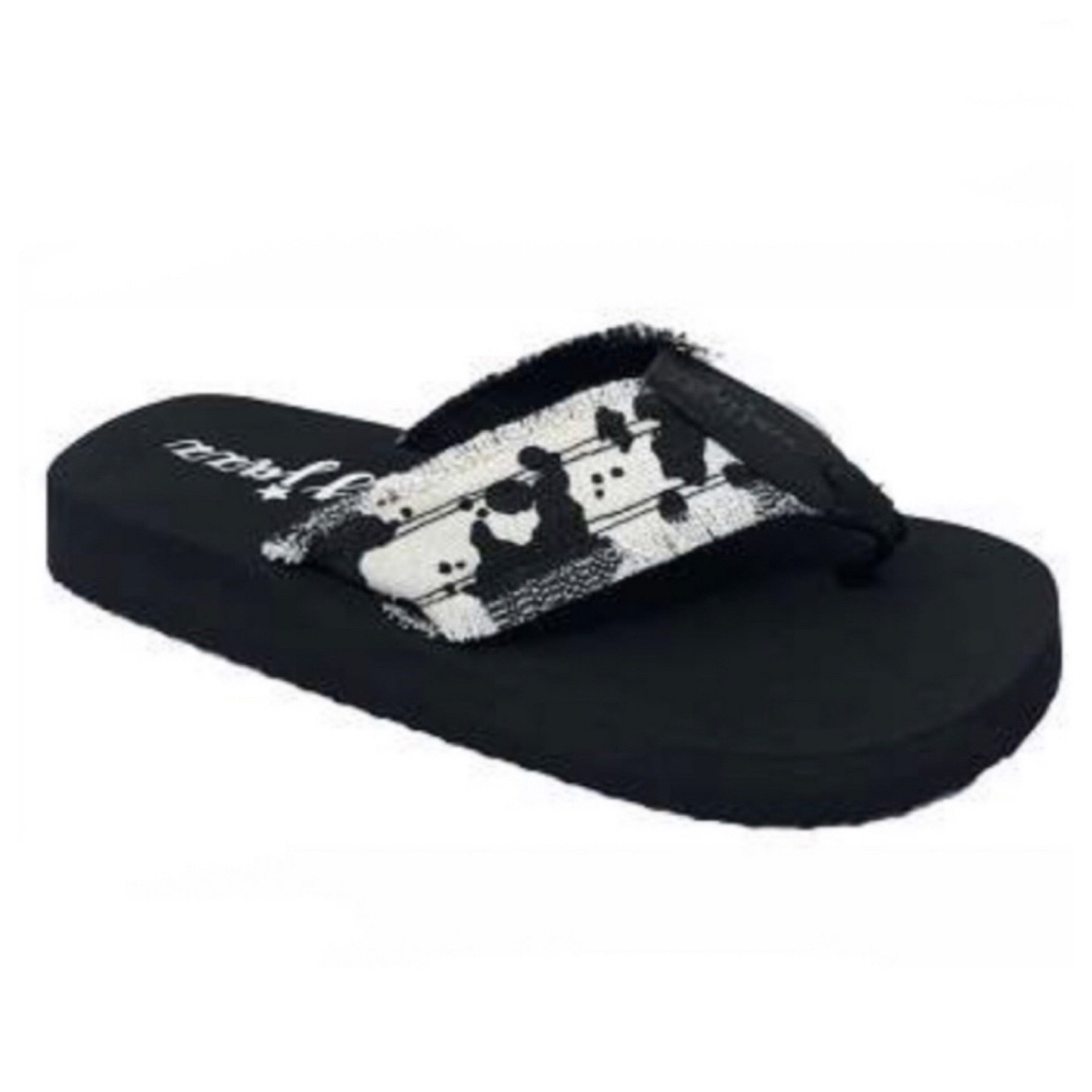 Gypsy Jazz Cow Print Frayed Edge Flip Flop, Sandals