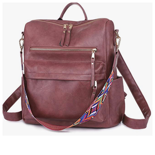 Crazy Fun Kimberly Convertible Burgundy Backpack Tote Bag with Aztec Strap!