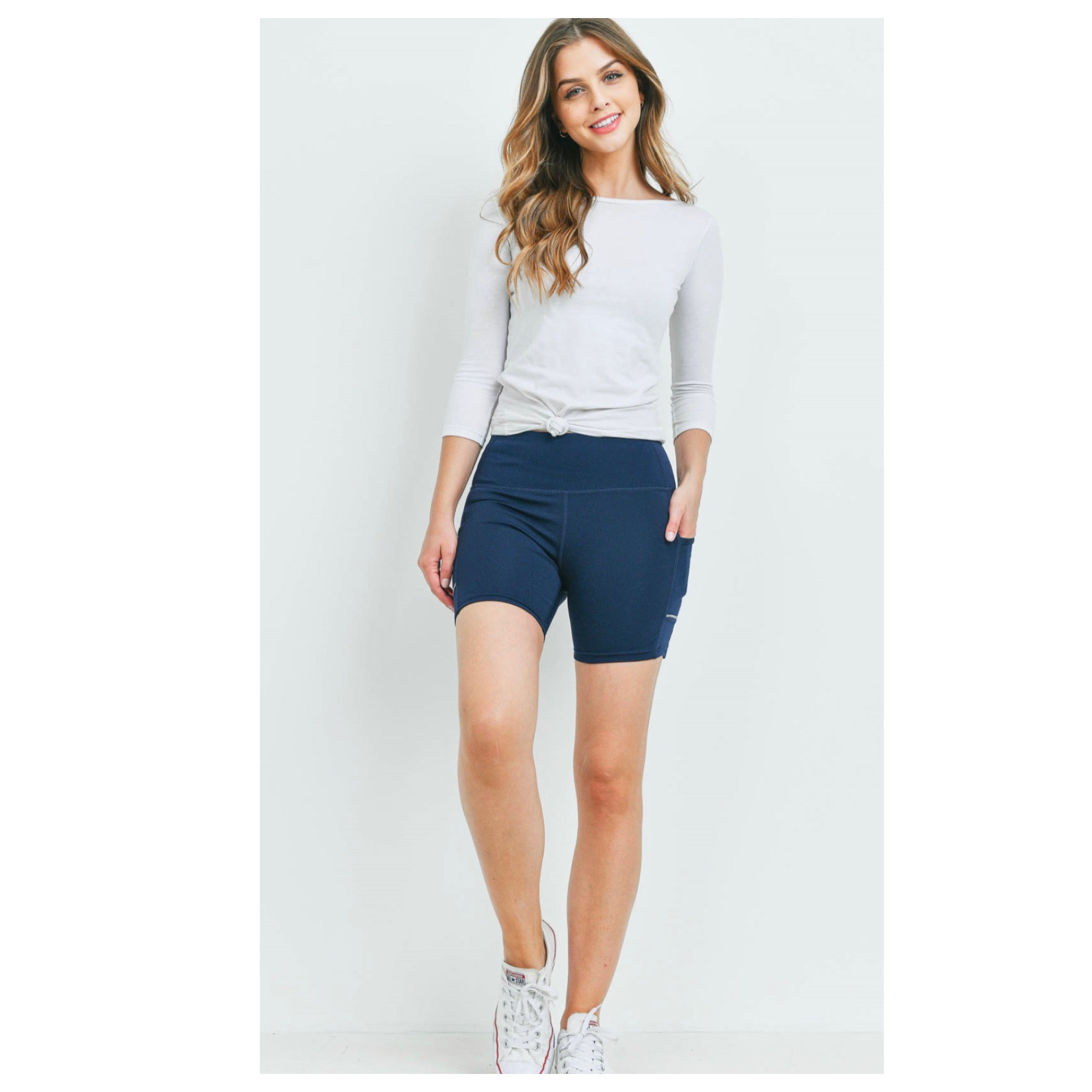 Cozy Navy Biker Athletic Shorts with Side Pocket