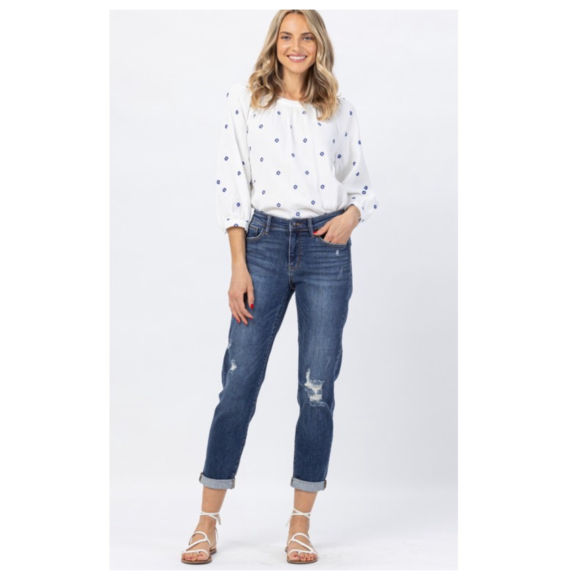 PLUS SIZE: JUDY BLUE Midrise Cuffed Distressed Slim Fit